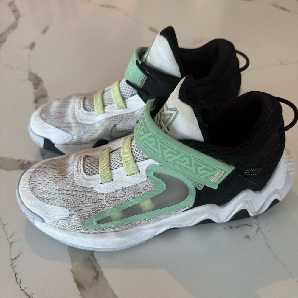 Kids Athletic Shoes with Green and Black Accents